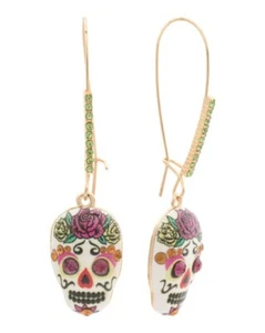 Betsey Johnson Sugar Skull Drop Earrings NWT - Picture 1 of 2