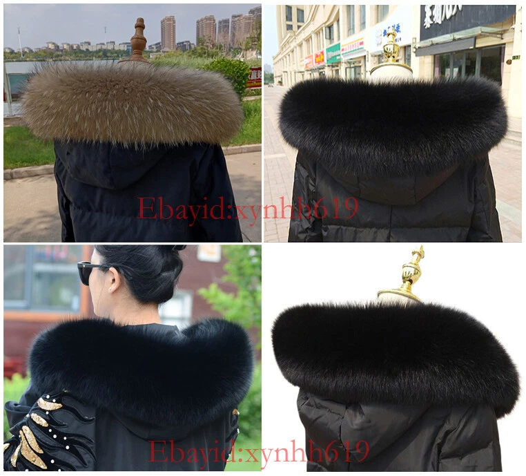 XYNHH619 2025 Top Schwarz Echt Fuchs Kragen Pelzkragen Pelz Echtpelz Fuch f Jacke Mantel