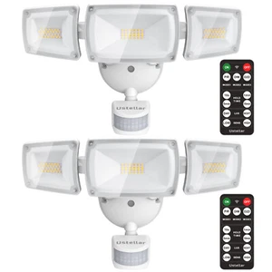 5500LM Dusk to Dawn Flood Light Outdoor 3 Head Exterior Security Lights 2 Packs - Picture 1 of 7