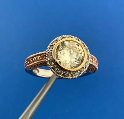 Anillo Joseph Esposito Plata Esterlina Rosa Vermeil Canario Circonita Acentos Foto 1 de 4
