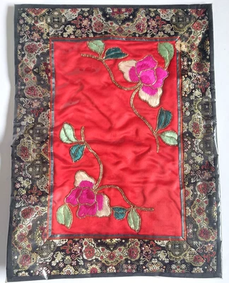 vintage Chinese silk embroidery floral red pink placemat - Image 1 of 4