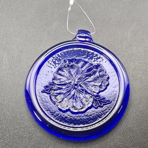 Kobaltblau Pressglas Sonnenfänger Blume Floral Stiefmütterchen 3,5" Rund - Bild 1 von 6