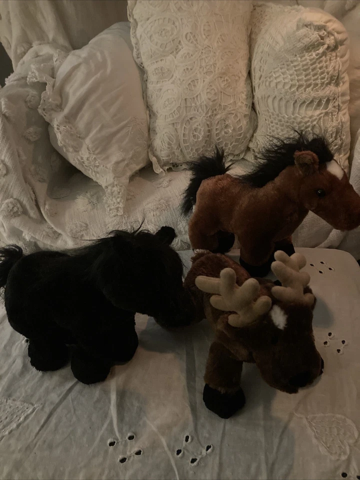Webkinz Trio- Black Stallion, Reindeer, Brown Arabian. Retired/No Code - Image 1 of 1