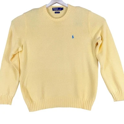 Suéter Vintage Polo Ralph Lauren Para Hombre Grande Amarillo Cuello Redondo Tejido Azul Poni Años 90 Foto 1 de 4