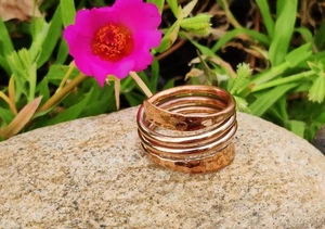 Stunning Handmade Solid Heavy Pure Copper Adjustable Hammered Ring Gift For Her - Picture 1 of 4