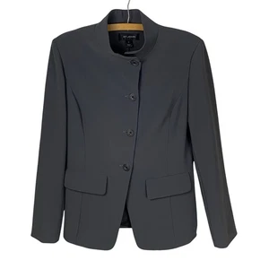 St. John grauer kragenloser minimalistischer maßgeschneiderter hochgeschlossener CorpCore Blazer – Größe 8 - Bild 1 von 6
