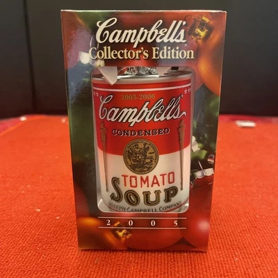 2005 Campbell Soup Christmas Glass Ornament Tomato Soup Can with Box New - Image 1 of 4
