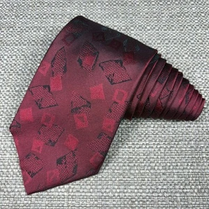 Bugatti Men's Tie Maroon Red Necktie Geometric 100% Italian Silk 56" 3 1/2" USA - Picture 1 of 6