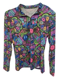 Bella Pickleball Shirt 1/4 Zip Long Sleeve Groovy 70s Peace Love Design Sz S NWT - Picture 1 of 16