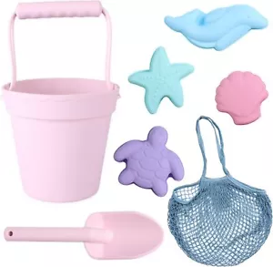 H&E Silicone Beach Toys - Modern Travel Friendly Set | Bucket, Shovel,Sand Molds - Picture 1 of 9