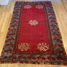 Antique Rug 4' 2 x 7' 2 Red Hand Knotted Turkish Oriental Rug