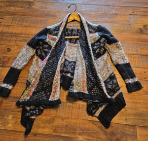 Adore CARDIGAN SWEATER (Small) MULTICOLOR Open Knit LONG SLEEVE Tiered CHUNKY - Picture 1 of 4