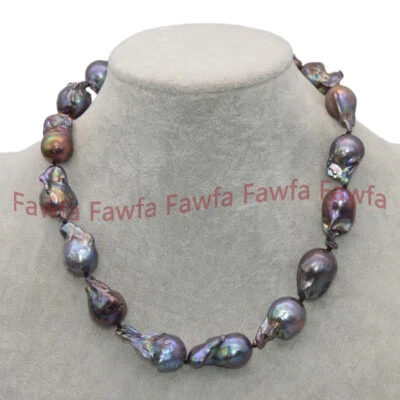 巨大 15-25 毫米真天然黑南海巴洛克珍珠项链 16-24 英寸 — 第 1/3 张图片