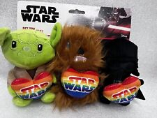 Star Wars 3 Pack Dog Toy Yoda Darth Vader Chewbacca Plush NWT rainbow heart.