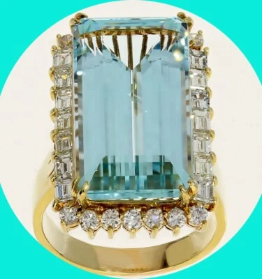 Anillo Estate Diamante Aguamarina Oro Amarillo 18K 22.40CT Talla 9 3/4 Foto 1 de 4