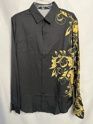 Shein Mens Long Sleeve Black with Vine Print Button Down Shirt size M NEW     D - Изображение 1 из 2