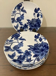 Royal Norfolk BLUE FLORAL Blue White Flowers Leaves Lot of 6 Salad Plates 7.5" - Picture 1 of 3