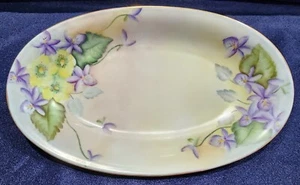 Vintage Tirschenreuth Bavaria Germany handbemalt lila Blumen Schale signiert '55 - Bild 1 von 8