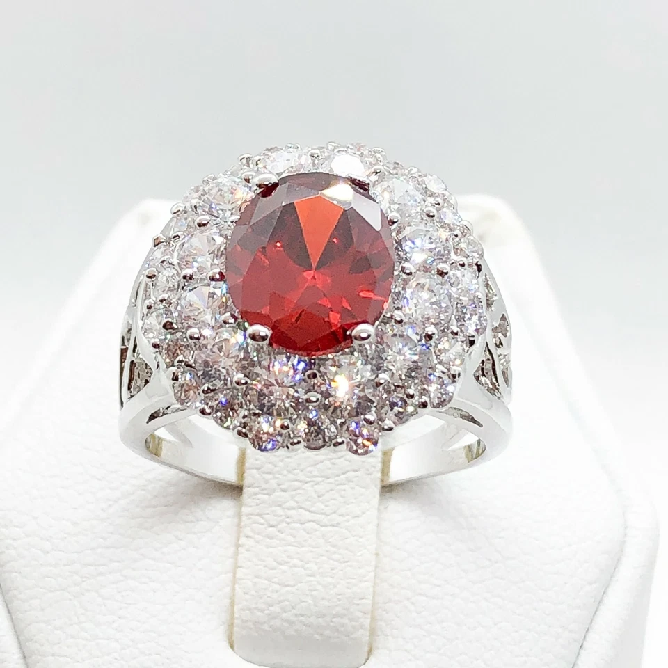 R0345 Mujeres Moda Joyería Chapado en Oro Amarillo Blanco Rubí Anillo de Cóctel Regalo Foto 1 de 4