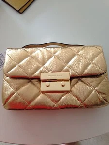 Michael Kors Sloan Quilted Crossbody Gold Handbag w/chain - Picture 1 of 4