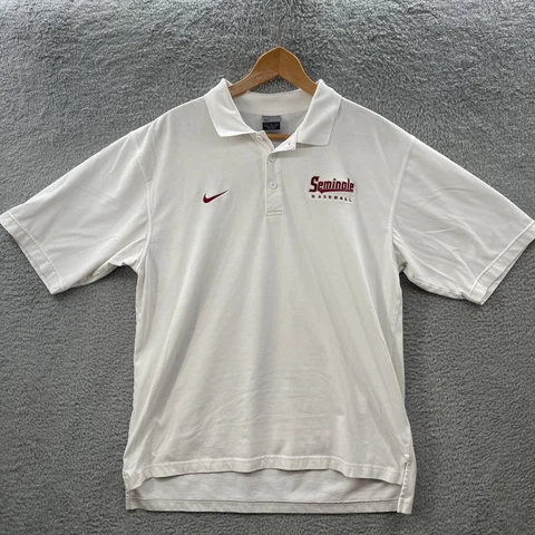 Florida State Seminoles Polo Shirt Mens Large White Baseball Short Sleeve Nike Cover