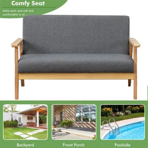 2-Sitzer Sofa Holzrahmen Loveseat Leinenoptik Balkon Doppelsofa Sessel Lounge - Bild 1 von 11