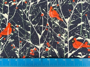 Tina Scrap 9”x21” Snow Xmas Tree Branch Cardinal Bird Red Winter Cotton Fabric - Picture 1 of 1