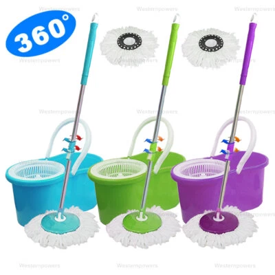 360° Rotating Head Easy Spin Dry Floor Mop Bucket + 2x Head Microfiber Spinning - Image 1 of 4