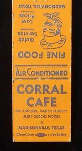 1960s Corral Cafe Just Good Food James Standley Madisonville TX Madison Co MB - Picture 1 of 2