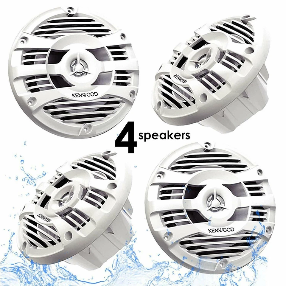 4 Kenwood KFC-1653MRW 6.5" 6-1/2" Inch 2-Way Marine Boat Radio Speaker - 2 Pairs