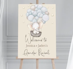 Gender Reveal Elefant Ballon Willkommensschild, Banner Hintergrund, Poster, Babyparty - Bild 1 von 3