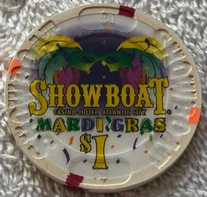 SHOWBOAT $1 Mesa Chip Obsoleto Cerrado MARDI GRAS Atlantic City Nueva Jersey* - Imagen 1 de 2