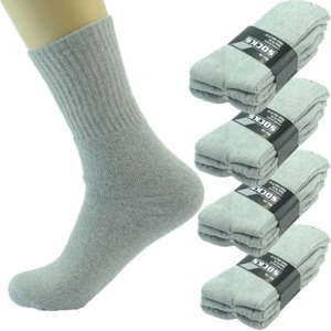 3-12 Pairs Mens Gray Solid Sports Athletic Work Crew Socks Cotton Long Size 9-11 - Picture 1 of 5