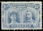 1910 Rhodesia Double Head 2 1/2d Ultramarine SG184 F Perf 14 x 13.5 Good M/M