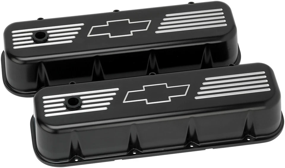 BILLET SPECIALTIES CHEVY BOWTIE BLACK ALUMINUM BBC TALL VALVE COVERS,BOW TIE - Image 1 of 1
