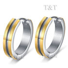 T&T Stainless Steel Gold Stripe Huggie Cuff Earrings Extra Large 21mm (EG42)