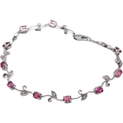 Brazalete de eslabones florales de turmalina rosa y diamantes de oro blanco de 14k 1,56 quilates Foto 1 de 4