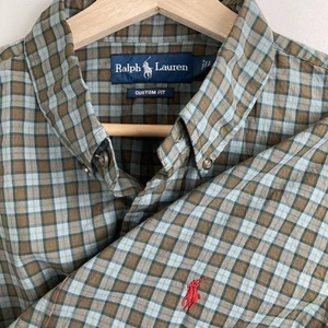 Polo Ralph Lauren Custom Fit Button Hemd Herren Größe Large grün kariert rot Pony - Bild 1 von 9