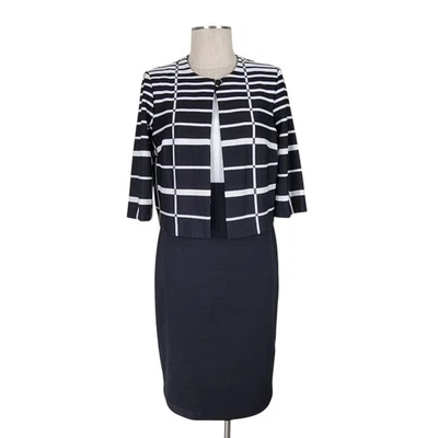 Traje de Vestido Danny & Nicole Midi Talla 14 Negro Blanco Texturizado Chaqueta Recortada Foto 1 de 4