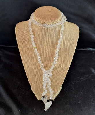 Collar Lariat de Cuarzo Blanco con Chip - Envoltura Larga Estilo Bufanda Boho Cristal Curativo Foto 1 de 4