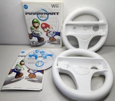 Mario Kart Wii (Nintendo Wii, 2008) Complete w/ Manual + 2 Wheels Tested Works - Image 1 of 4