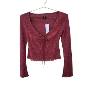 New BDG Urban Outfitters M Wine Quinn Tie Front Lace Top Women - Picture 1 of 11