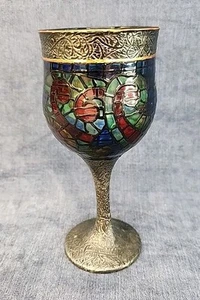 Copa de vino celta Karl Hulme vitral y peltre Irlanda vintage u-10B - Imagen 1 de 7