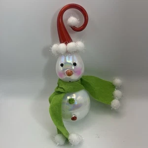 Pupazzo di neve caramelle in vetro soffiato artistico che indossa Babbo Natale decorazione natalizia unica - Foto 1 di 3