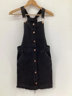 Miss E-Vie Girls Black Button Front Denim Pinafore Dress Age 11-12 Years - Image 1 of 4