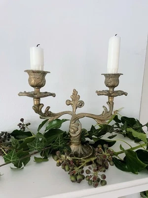 Vintage Solid Brass 2-Arm Candelabra / CandleStick Holder, French Louis XV Style - Image 1 of 4