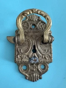 Victorian Brass Cabinet Latch Very Ornate Gorgeous Patina Antique 4.25” - Picture 1 of 3