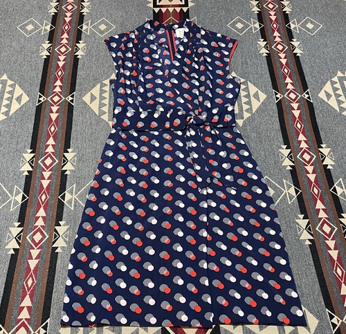 Abito Kate Spade New York blu in seta con fiocco a pois rosso e bianco taglia 0 2 T34