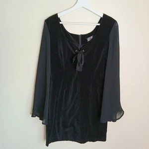 Vintage 90s Velvet Dress AU8-10 S Sheer Flare Sleeve Corset Goth Grunge Witch - Picture 1 of 13