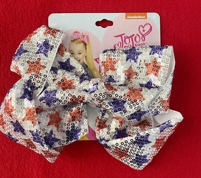 Arco de cabelo Jojo Siwa grande alegria (lantejoulas azuis e vermelhas estrelas) novo em folha! - Imagem 1 de 2